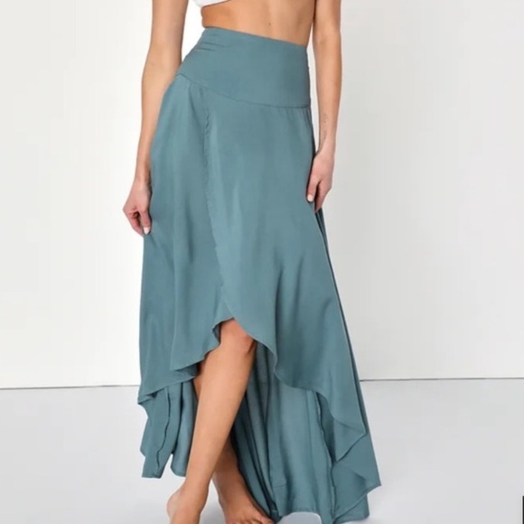 O’NEILL Ambrosio Dark Sage Green High-Low Maxi Skirt Size Large - Picture 1 of 7